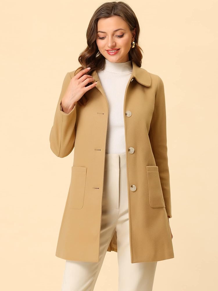 Amazon | [Allegra K] チェスターコート レディース 秋冬 ラシャ